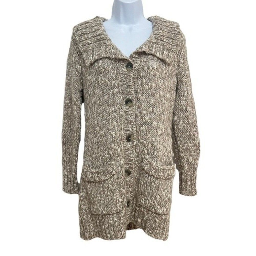 J. Jill Tan Knit Button-Up Cardigan